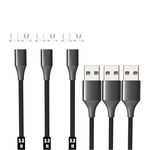 N. NETDOT Magnetic Charging Cable, Gen10 Nylon Braided 2-in-1 Magnetic Phone Charger Compatible with USB-C and Micro-USB Devices (3.3ft/3 Pack Black)