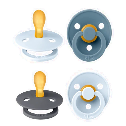 BIBS Colour Pacifier with Symmetrical Nipple| Natural Rubber Baby Pacifier | Set of 4 BPA-Free Soothers | Made in Denmark | Baby Blue Mix | Size 0-6 Months