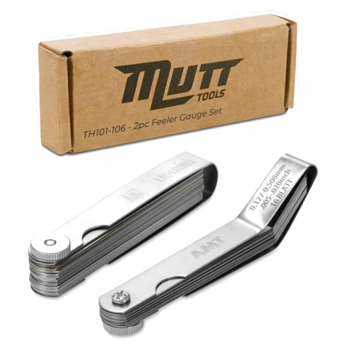 AMERICAN MUTT TOOLS 2pc Straight and Angled Feeler Gauge Set – Includes Inch and Metric Feeler Gauges – Filler Gauge Set, Feeler Gauges for Valves, Metric Feeler Gauge Set, Valve Feeler Gauge Set