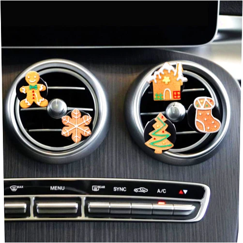 Whaline 5Pcs Christmas Car Air Vent Clips Gingerbread Snowflake Xmas Tree Car Air Freshener Charm Air Conditioning Outlet Clip for Air Vent Decorations Car Accessories Car Interior Dashboard Decor