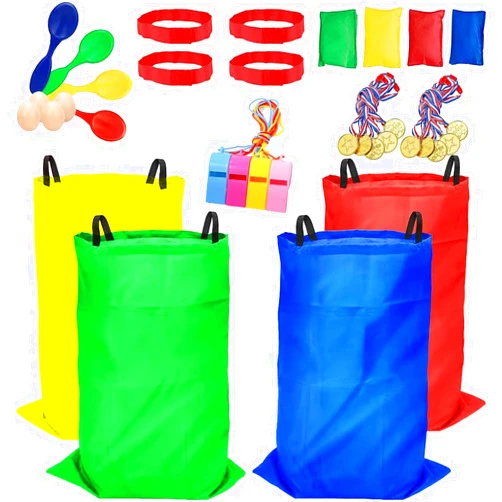 Websonaw 32 Pcs Outdoor Games Potato Sack Race Bags for Kids Adults, Bean Bag Toss Game, 3 Legged Race Bands, Egg Spoon Relay Race Game, Carnival Outside Yard Lawn Games for Easter Christmas Birthday Party