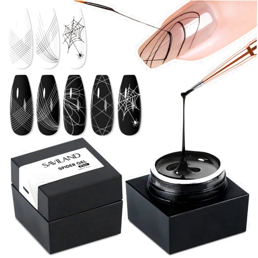SAVILAND 2 PCS Spider Gel Set: Black & White Spider Gel for Nail Art Soak off Gels U V LED Good Toughness and Elasticity Easy To Use for Beginner Manicurist Home Salon Use