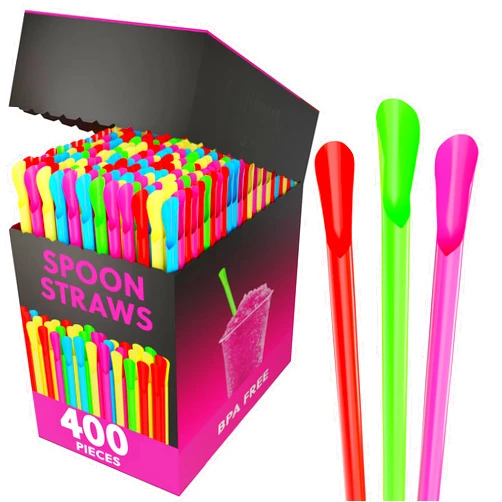 Rupert and Jeoffrey's Trading Co. Sno-Cone Spoon Straws (400, Mixed Neon)