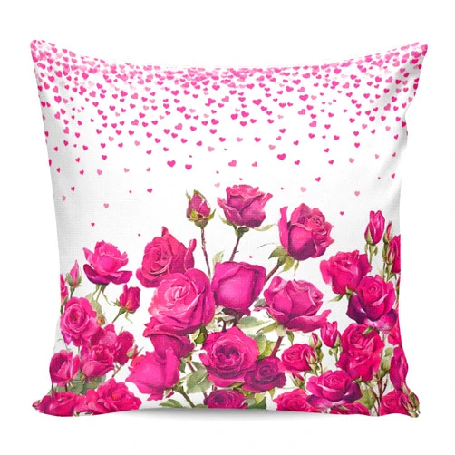 Generic Valentine's Day Throw Pillow Cover Pink Rose Flower Love Heart Leaf Watercolors Cotton Linen Cushion Cover Throw Pillow Case with Invisible Zipper for Couch Sofa Bed Chair Car 18x18 Inch