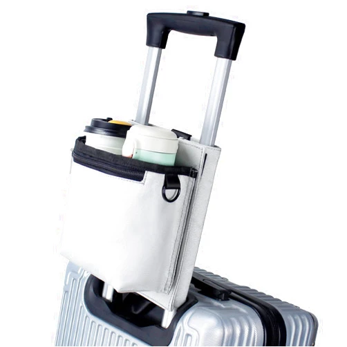 Bokelai Luggage Travel Cup Holder with Luggage Straps Free Hand Drink Caddy Beverage Holder Travel Accessories Gift for Flight Attendants Businessmen Travelers Fits Roll on Suitcase Handles Light Grey
