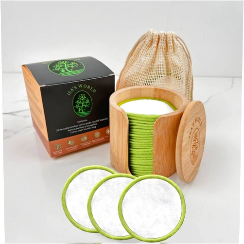 Generic ISA’S World Reusable Makeup Remover Bamboo Cotton Pads (20 Pack) Includes Washable Cotton Laundry Bag + Bamboo Storage Jar - Organic Bamboo Cotton Rounds – Cleansing Facial Pads - for All Skin Types.