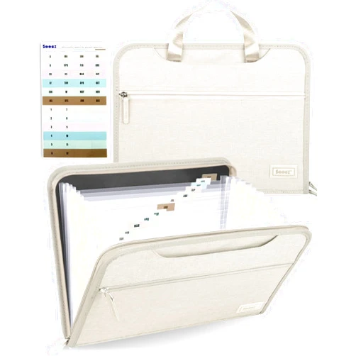 Sooez Heavy Duty Accordion File Organizer with Hidden Handle, Portable 12 Pockets Expanding File Folders, Cloth Monthly Bills Receipt Organizer for Letter/A4, School Classroom Home & Office Supplies