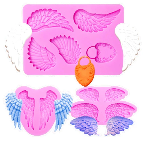 Acvcatto Angel Wing Fondant Silicone Molds, 3 Packs Wings for Baby Shower Party Cake Decoration, Cupcake Toppers, Angel Wing Lock Clay Resin