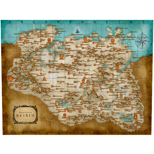Art Canvas Mart Map of Skyrim - Canvas or Print Wall Art