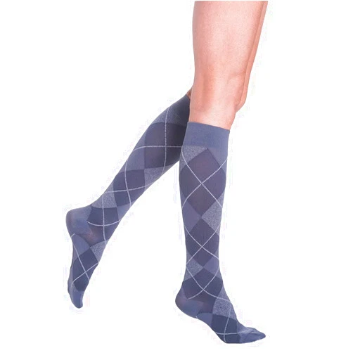 SIGVARIS Women's Microfiber Patterns 143 Calf High Compression Socks 15-20mmHg - Graphite Argyle - A (Small)