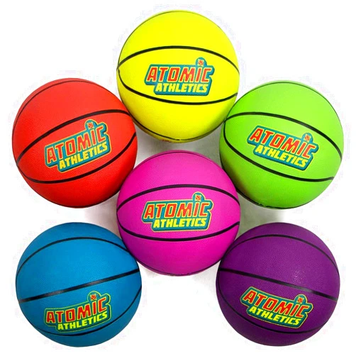 K-Roo Sports Atomic Athletics Neon Rubber Playground Balls - 6 Pack of Regulation Size, Includes Pump & Storage Bag