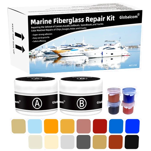 Globalcom Fiberglass Boat Repair Kit, Gel Coat Repair Kit for Boats, Marine Fiberglass Repair Kit for Boats, Epoxy Filler for Boats, Fiberglass Repair Kit Fix Holes Chips Pit Cracks (Color Match)