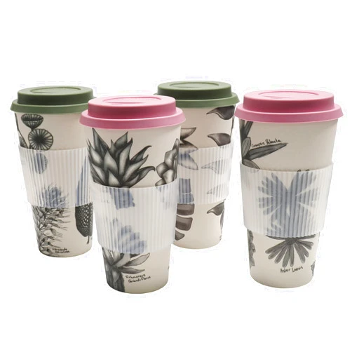 Chef Craft Eco Bamboo Fiber Travel Mug, 22 Ounce 4 Piece Set, Natural