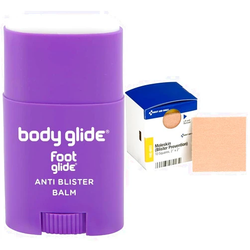 BodyGlide Foot Glide Anti Blister Balm | blister prevention 0.8oz and First Aid Only Moleskin Blister Prevention 10 Count