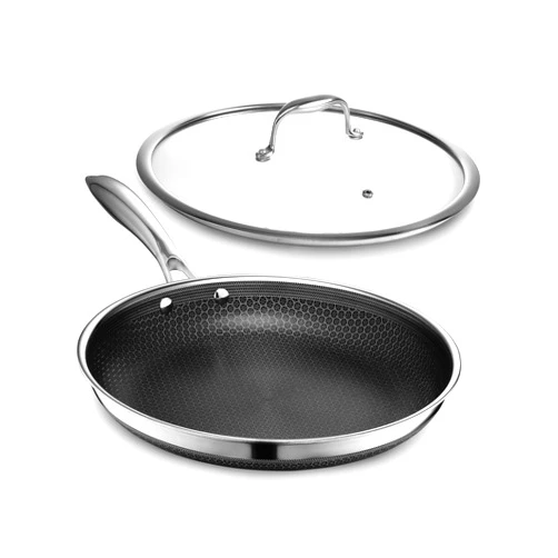 HexClad Hybrid Nonstick 12-Inch Frying Pan with Tempered Glass Lid, Stay-Cool Handle, Dishwasher-Friendly, Oven-Safe Up to 900°F, Induction-Ready, Compatible with All Cooktops
