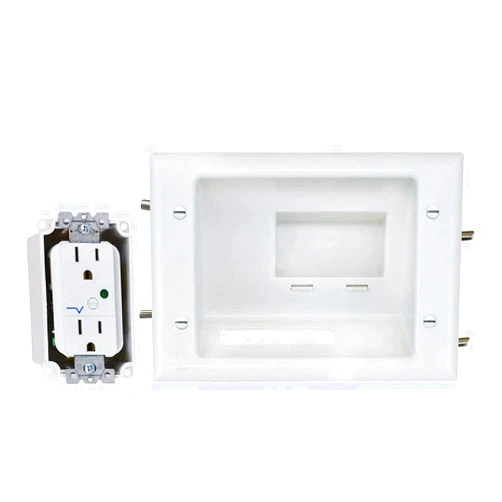 DATA COMM DataComm Electronics 45-0081-WH Recessed AV/HDMI Cable Conceal Plate with Dual Power Surge Suppressor, White