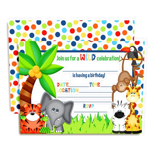 Amanda Creation Jungle Themed Birthday Party Fill in Invitations 20 Fill In Cards with Envelopes