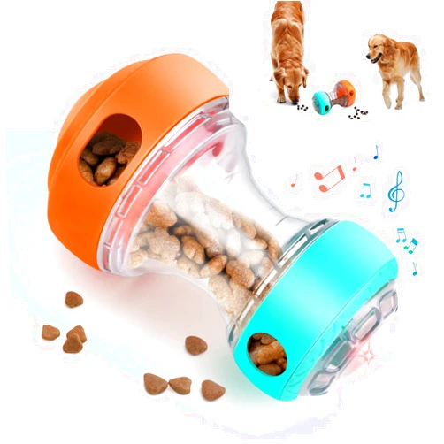Wofypetny Dog Interactive Toys for Treat Dispensing, Dog Puzzle Feeder Food Dispenser 2 Adjustable Holes with LED Light & Squeaky, Dog Treat Ball Slow Feeding for Large/Medium/Small Breeds Pet Gift