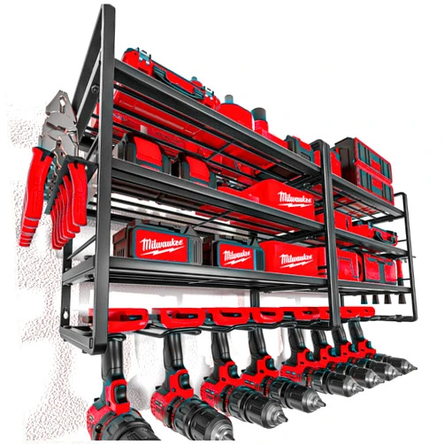 Amoowis Power Tool Organizer Wall Mount, 4 Layers Power Tool Storage Rack, Drill Holder Storage, Cordless Tool Organizer, Garage Organization and Storage, Floating Tool Shelf for Pegboard