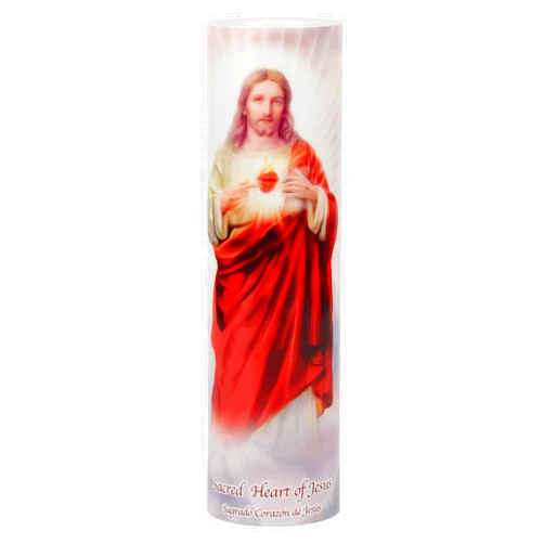 THE SAINTS COLLECTION Jesus Christ Sacred Heart, LED Flameless Devotion Prayer Candle, Religious Gift, 6 Hour Timer for More Hours of Enjoyment and Devotion! Dimensions 8.1875