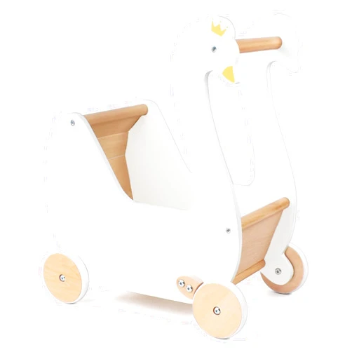 Pillowhale Wooden Doll Stroller,Baby Pram Stroller Toy,Wooden Swan Baby Walker,Baby Stroller Toy for Toddler Boys Girls 18 Months and Up