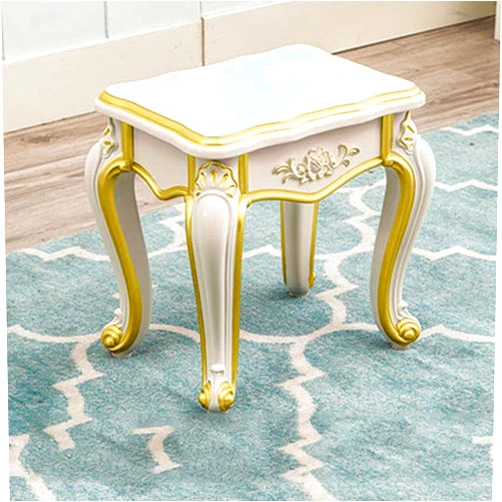 LYNEFOIN Stool Footstool European Decor Foot Rest Sofa Coffee Table Shoe Change Stool,Solid Wood Ottoman,with 4-Carved Wood Legs(Size:Wide,Color:Golden)