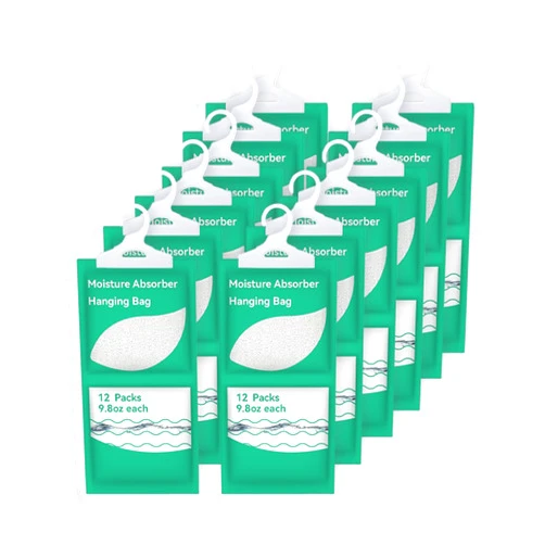 Tvuidgeg Moisture Absorbers Packets, Fragrance Free (12 Pack), Humidity Packs, Hanging Closet Dehumidifier Bags, Moisture Absorb 9.8OZ Hanging Bags for Bedroom, Kitchen, Basement, Storeroom, Study