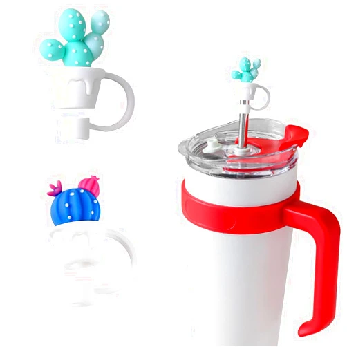WELTAZ 2 Pack Cacti Straw Covers Cap Compatible with Stanley 14oz&20oz&30oz&40oz Tumbler,Food Grade Silicone Straw Topper, Straw Protectors, Soft Silicone Straw Lid For 10mm/0.4inch Straw