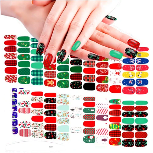 WOKOTO 20 Sheets Christmas Nail Polish Stickers Strips Full Nail Wraps Santa Claus Elk Snow Man Christmas Tree Christmas Nail Decals for Nail Art Stickers Holiday Gel Nail Strips for Women Nails