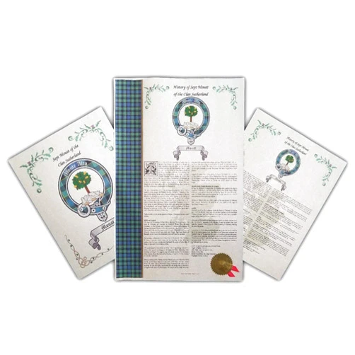 Mr Sweets Houson Scottish Clan & Sept History 3 Print Combo - Tartan, Buckle, Crest, Last Name Surname Meaning, Genealogy, Family Tree Research Aid, Roots, Ancestry, Ancestors and Namesakes