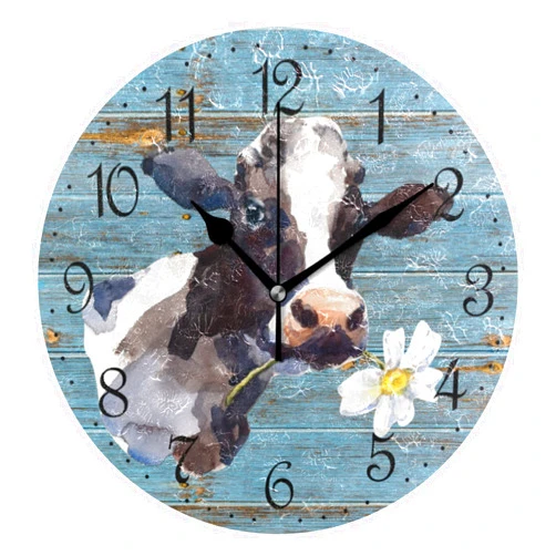 ALAZA Farmhouse Cow Wall Clock 10 Inch Battery Operated Silent Non Ticking Rustic Clock Home Decor for Kitchen, Living Room, Bedroom, Office