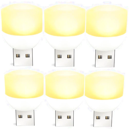 BukNikis USB Interface Plug-in LED Night Light, Soft Warm White Lights for Nursery, Bedroom, Kitchen, Stairs, Hallway, 6-Pack