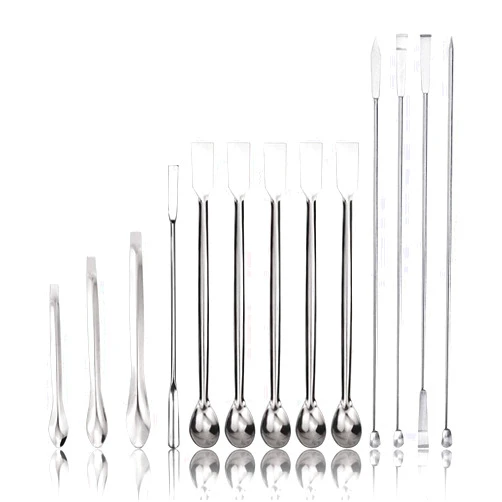 Art Secret 15Pcs Stainless Steel Lab Spatula Micro Scoop Reagent Laboratory Mixing Spatula 22cm Long Sampling Spoon