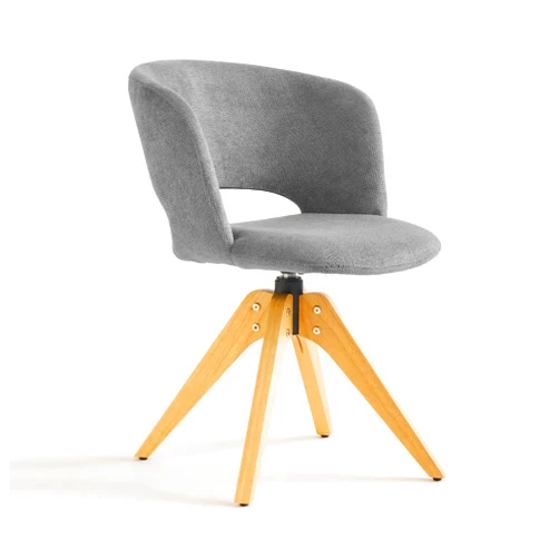 GrandNoor Mid Century Modern Swivel Accent Chair with Solid Wood Legs, Home Office Desk Chair No Wheels, Makeup Chair for Vanity, Upholstered Chair for Bedroom, Grey