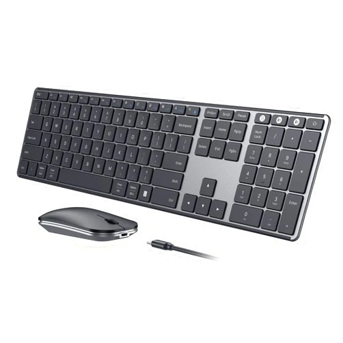 Seenda Wireless Bluetooth Keyboard and Mouse Combo (USB + Dual BT), seenda Multi-Device Rechargeable Slim Keyboard and Mouse, Compatible for Win 7/8/10, MacBook Pro/Air, iPad, Tablet - Black Gray