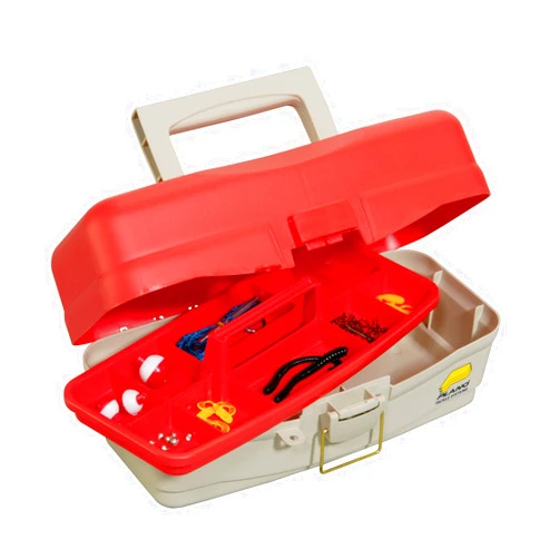 Plano One Tray Take Me Fishing Tackle Box with Tackle, Premium Tackle Storage, Red/Beige