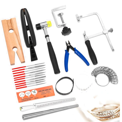 Newhai Jewelers Tools Set 13Pcs Ring Making Tool Including Jeweler Saw Frame Bench Pin with Clamp Ring Clamp Steel Ring Mandrel Ring Sizer Rubber Hammer for DIY Jewelry Making Repairing Polishing
