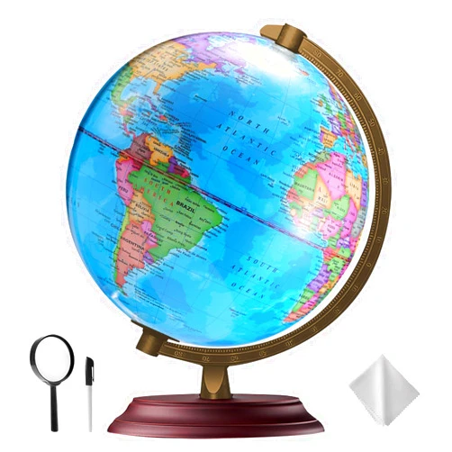 TTKTK Illuminated World Globe for Kids & Adults All Ages with Wooden Stand 7 in 1- Night View Stars Map Constellation Globe with Detailed Colorful World,Built-in LED Bulb, Educational Gift