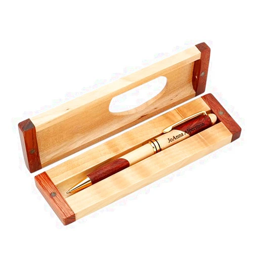 Executive Gift Shoppe | Personalized Custom Wood Pen Set with Maple and Rosewood Finish Box