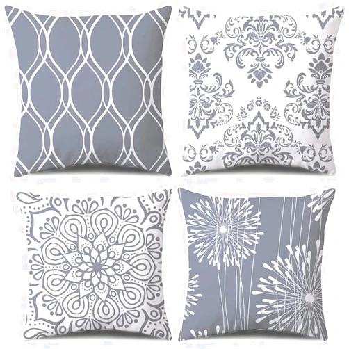 Coliuso Decorative Throw Pillow Covers 16x16 Set of 4, Gray and White Modern Simple Square Pillow Case Cushion Cover for Sofa Couch Farmhouse Outdoor Living Room (Gray and White, 16