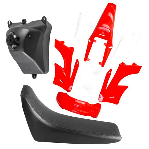 ICONSPORTSS Complete Plastic Fender Fairing Body Work Kit Mudguard Set with Gas Fuel Tank + Seat For Motorcycle Pit Dirt Bikes Apollo 110cc 125cc 140cc 150cc 160cc Orion (Red)