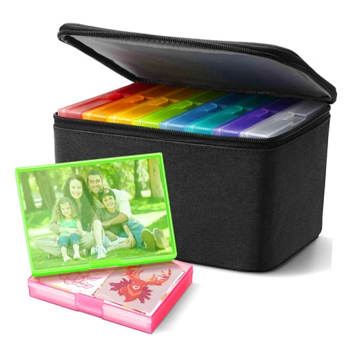 DEPAD 4 x 6 Photo Storage Box Extra Large Capacity, 8 Inner Photo Box Hold 800 Pictures with Lightproof Zipper Bag, Seed Storage Organizer for Scrapbooking with Handle (Rainbow)