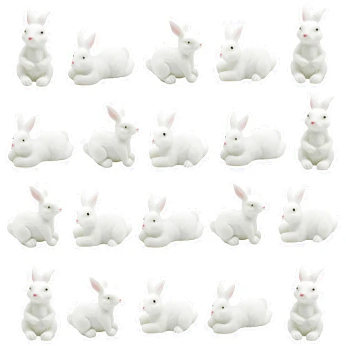 Pinenjoy 20Pcs Realistic Miniature Rabbit Figurines Cute Mini Resin Easter Bunny Figures Cake Toppers for DIY Fairy Garden Dollhouse Birthday Gift Moss Landscape Decors