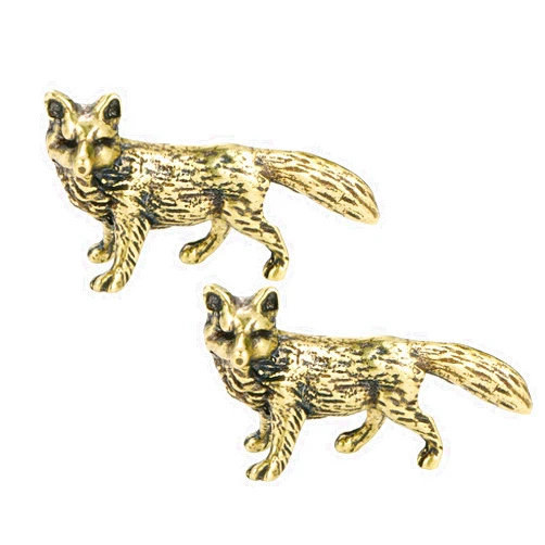 MHYGKTXRA 2pcs Mini Fox Figurine Tiny Brass Animal Figure, Fengshui Wealth Statue, Vintage Animal Sculpture for Home Office Tea Table Decor