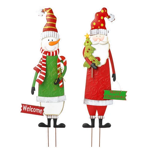 Glitzhome Set of 2 Metal Snowman & Santa Yard Stakes Welcome Sign Garden Lawn Patio Christmas Decor for Outdoor Stake Indoor Standing Decorations, 36