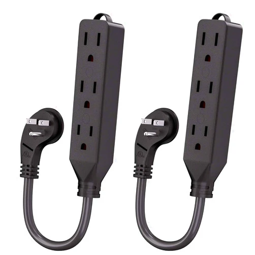 KEAGAR 1FT Flat Plug Extension Cord, Multi Outlet - 3-Prong Angled Plug Extension Cord - Black, UL Certified, 13 Amperes, 125V, 1625 Watts (2 Pack)