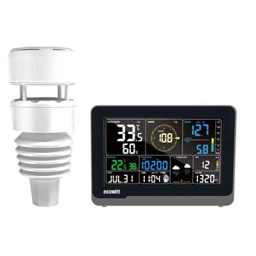 ECOWITT WS3901 Wi-Fi Weather Station Kit, Includes WS3900 7.5'' Colored LCD Display Console and WS90 Outdoor Sensor Array, IoT Function, 915 MHz