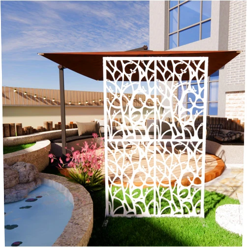 HAUSPROFI Metal Privacy Screens Outdoor,W3.8Ft X H6Ft Balcony Privacy Screen Indoor Divider with Free Standing Decorative Privacy Screen for Patio Balcony Indoor Deck, Black Bird Shape (White Bird)