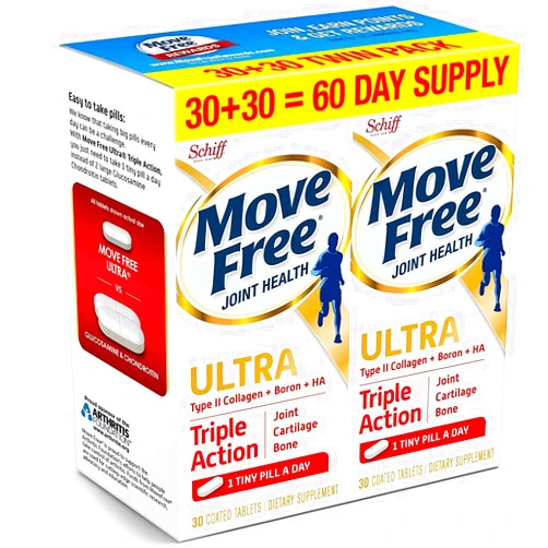 Move Free Schiff Type II Collagen, Boron & HA Ultra Triple Action Tablets 60 Count in a Value Pack 2-Pack