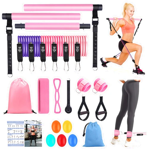 HNCTINNO Pilates Bar Kit with Resistance Bands, Multifunctional Stretched Fusion Pilates Bar Kit for Women, Men, Pilates Sculpt Bar with Adjustable Buckle for Full Body Workouts, Squat Equipment